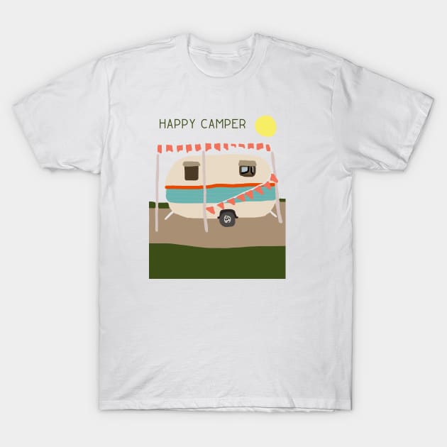 Happy Camper - Camping Print T-Shirt by bickspics